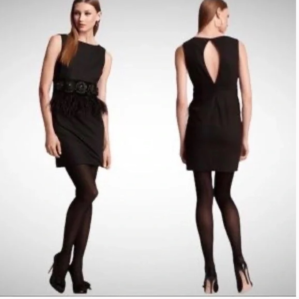 NWT $495 ALICE + OLIVIA Black Marigay Rosette Feather Dress